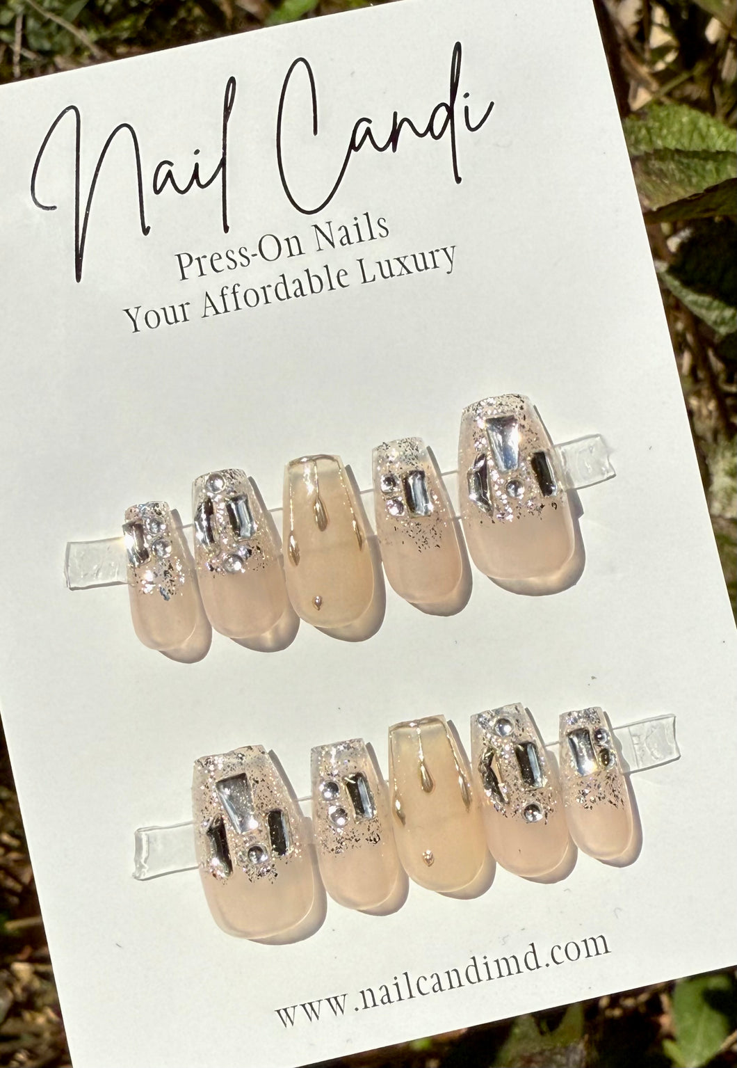 Handmade Medium Coffin Crystal French Nails