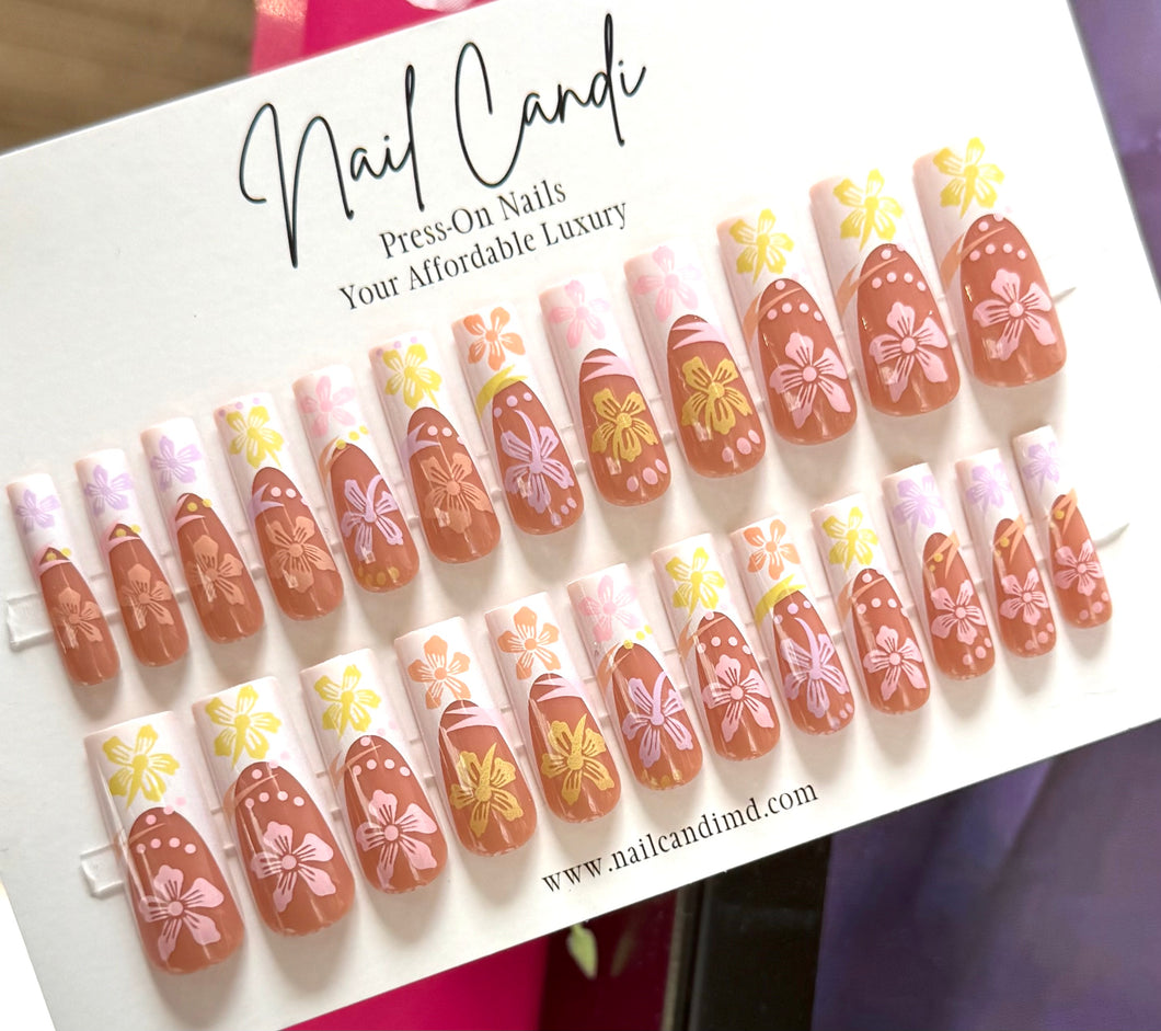 Oasis | Long Square Hibiscus Flower Nails