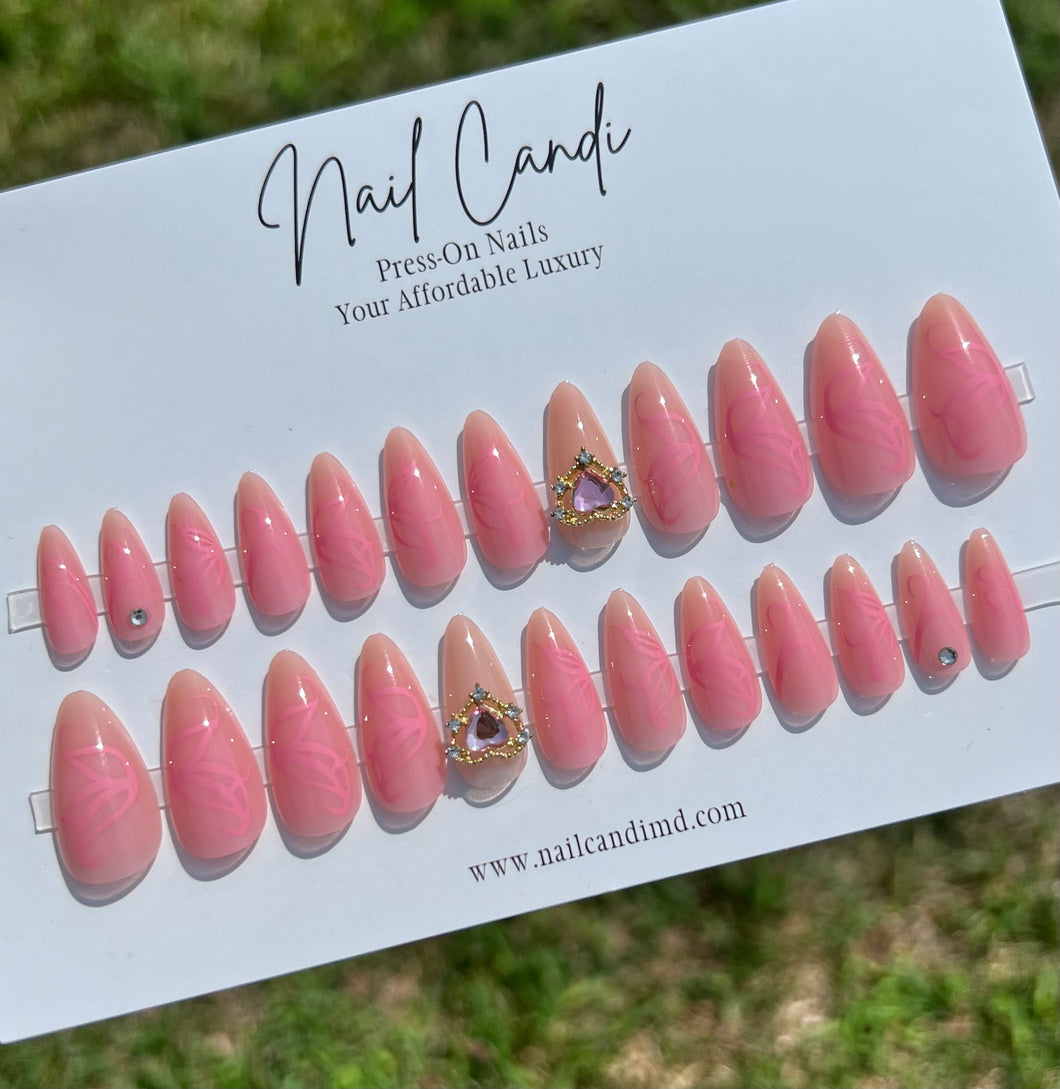 Paris | Almond Pink Rhinestone Nails