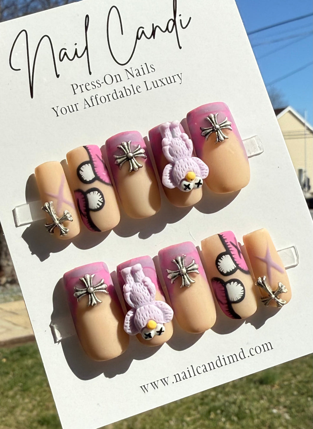 Handmade Purple French Kaws Nails