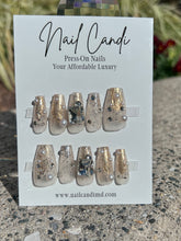 Load image into Gallery viewer, Handmade Long Coffin Gold Silver Pearl Nails
