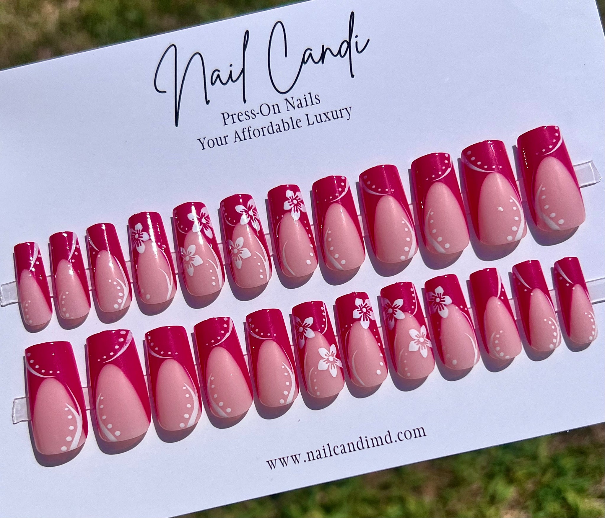 Roselyn | Medium Pink French Flower Nails