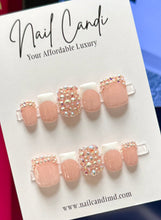 Load image into Gallery viewer, Handmade Short Square Rhinestone French Nails
