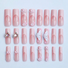 Load image into Gallery viewer, Tabitha | Extra Long Pink French Acrylic Flower Dupe Nails
