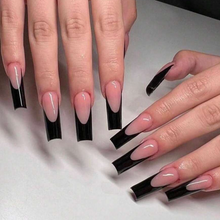 Load image into Gallery viewer, Black Tapered Square French | Tapered Square French Nails

