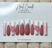 Load image into Gallery viewer, Handmade French 3D Pink Flower Nails
