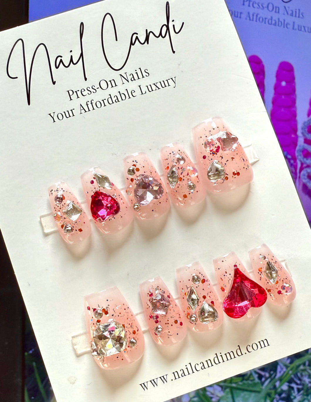 Handmade Medium Coffin Heart Gem Nails