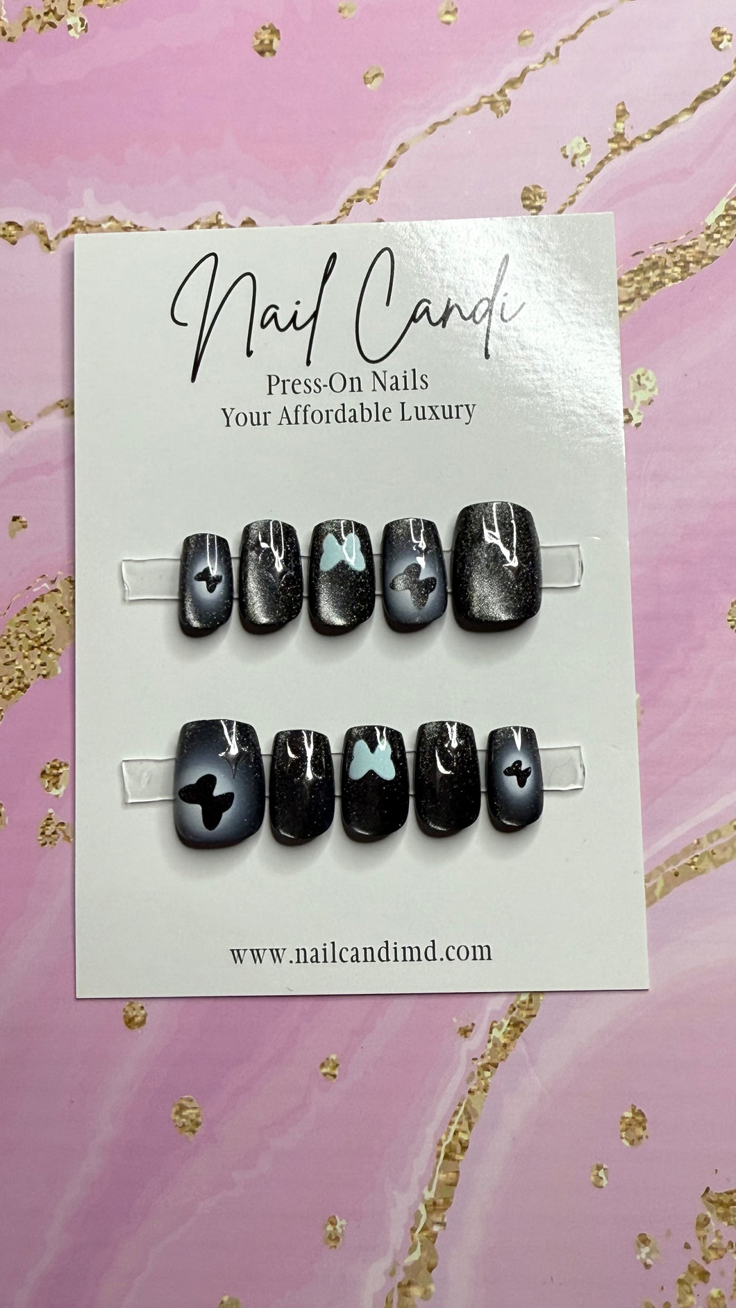 Semi-Handmade Smoke Gray Airbrush Butterfly Cateye Nails