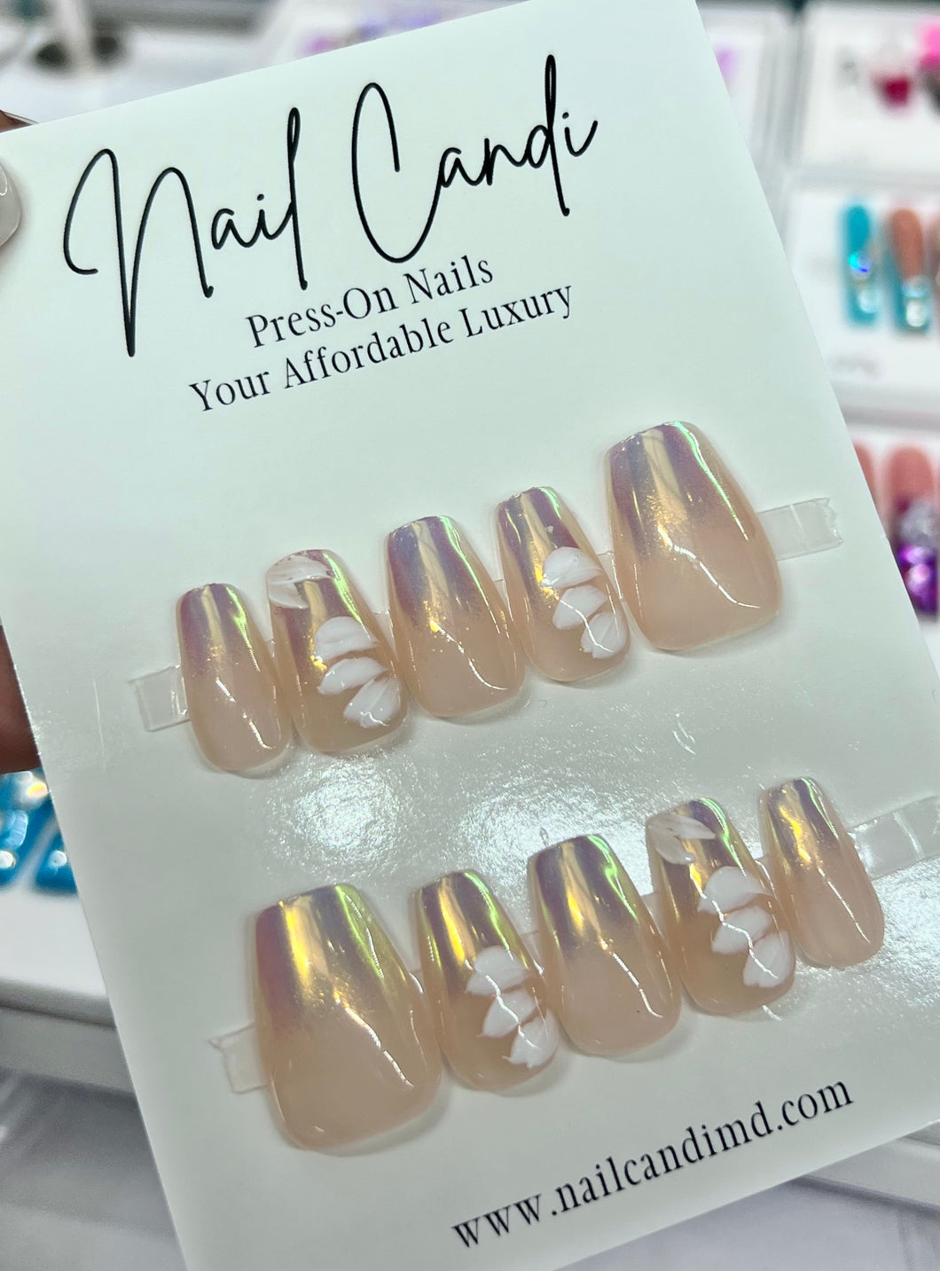 Handmade Short Coffin Iridescent Ombre Nails