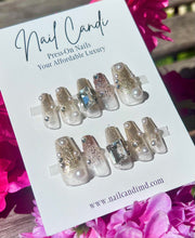 Load image into Gallery viewer, Handmade | Long Coffin Gold &amp; Pearl Nails
