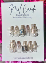 Load image into Gallery viewer, Handmade | Long Coffin Gold &amp; Pearl Nails
