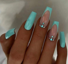 Load image into Gallery viewer, Cori | Teal French Crystal Accent Nails
