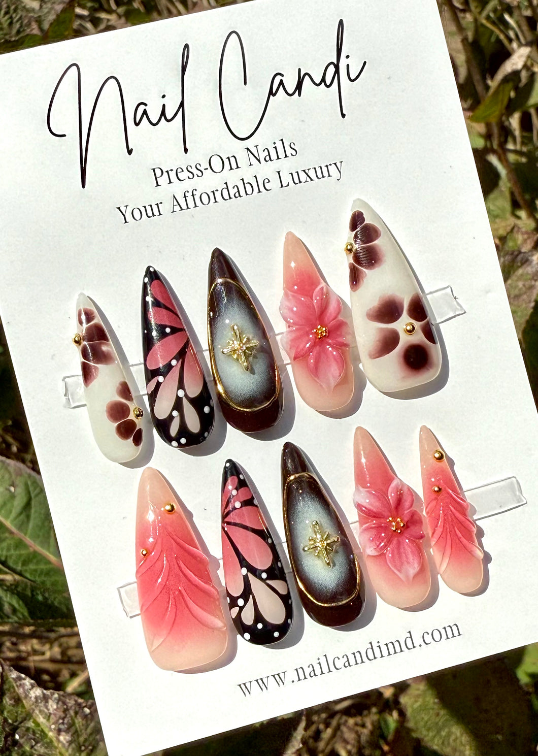 Handmade Long Stiletto Plum & Pink Nails