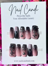 Load image into Gallery viewer, Handmade Black &amp; Pink Chain Nails
