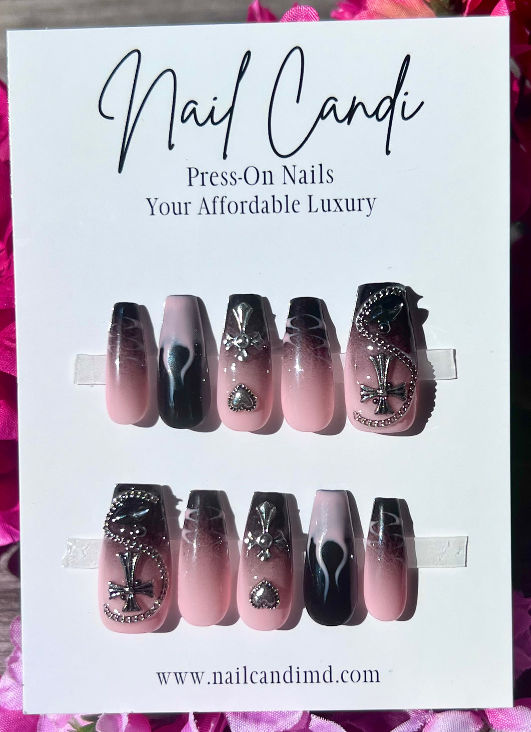 Handmade Black & Pink Chain Nails