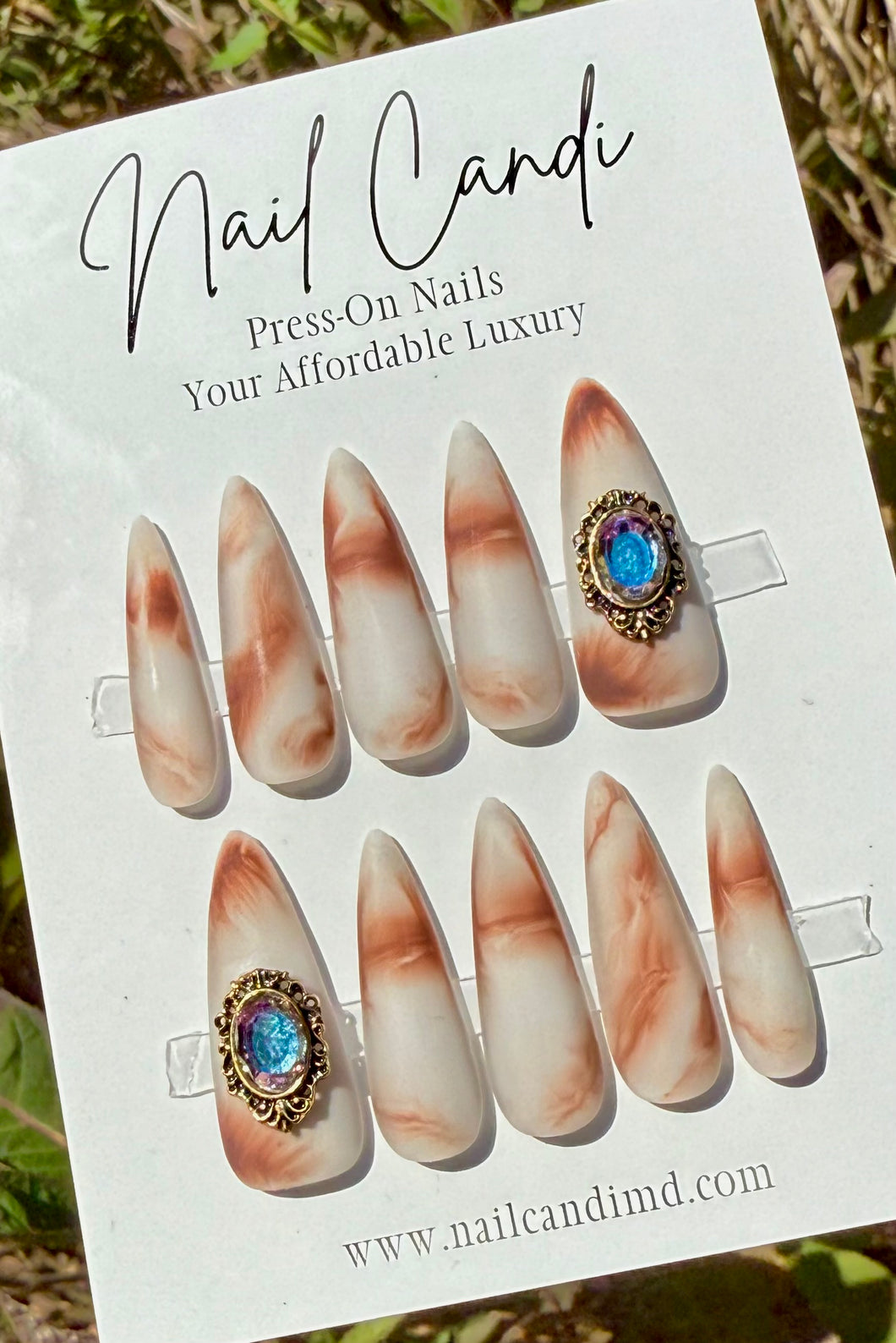 Handmade Long Stiletto Nude Marble Nails