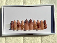 Load image into Gallery viewer, Handmade 1051| Long Nude, Brown &amp; Gold Nails
