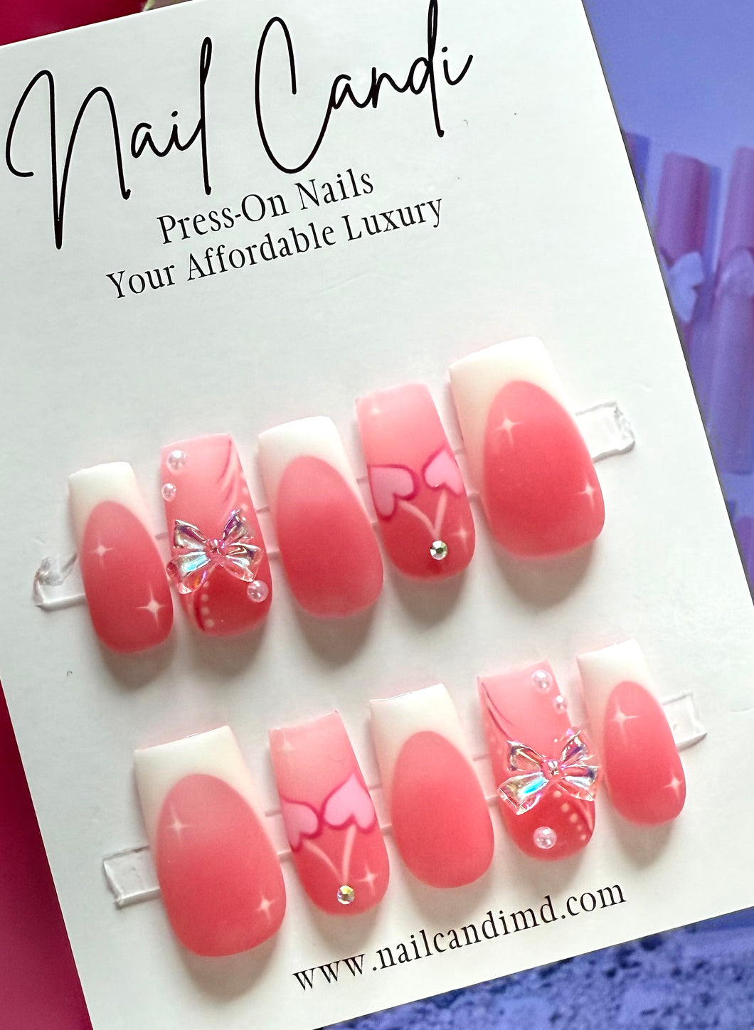 Handmade Medium Square Matte Pink Airbrush Nails