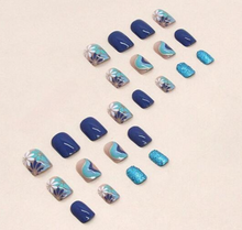 Load image into Gallery viewer, Devon | Short Blue Turquoise Floral Nails
