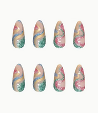 Load image into Gallery viewer, Disco | Medium Almond Nude Glitter Swirl Nails

