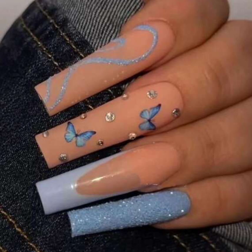 Duchess | Extra Long Glossy Blue Glitter Nails