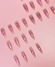 Load image into Gallery viewer, Dune | Long Stiletto Glossy Pink Silver Accent Nails
