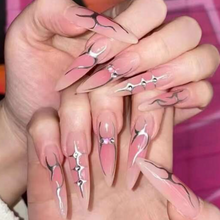Load image into Gallery viewer, Dune | Long Stiletto Glossy Pink Silver Accent Nails
