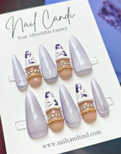 Load image into Gallery viewer, Handmade Long Stiletto Lilac Cateye Bangle Nails
