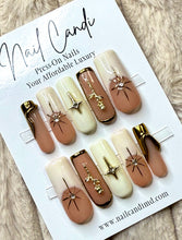 Load image into Gallery viewer, Handmade Cream &amp; Gold Celestial Nails
