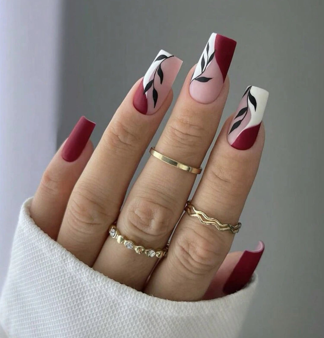 Farrah | Long Matte Red Ivy Nails