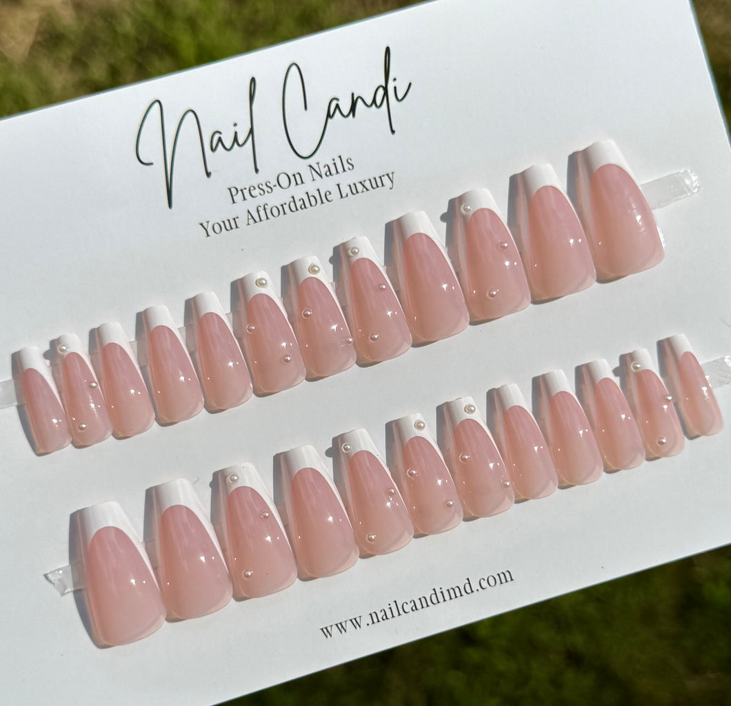 Susie | Long Coffin French Pearl Nails