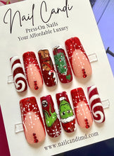 Load image into Gallery viewer, Handmade XL Square Holiday “Grinch” Nails

