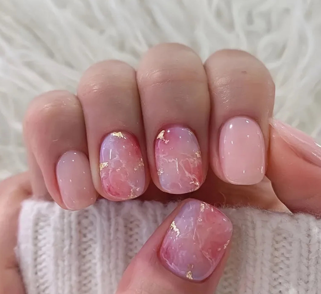 Moonshine | Short Pink Gold Marble Nails