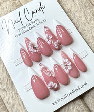 Load image into Gallery viewer, Handmade Stiletto French Sculpted Flower Nails
