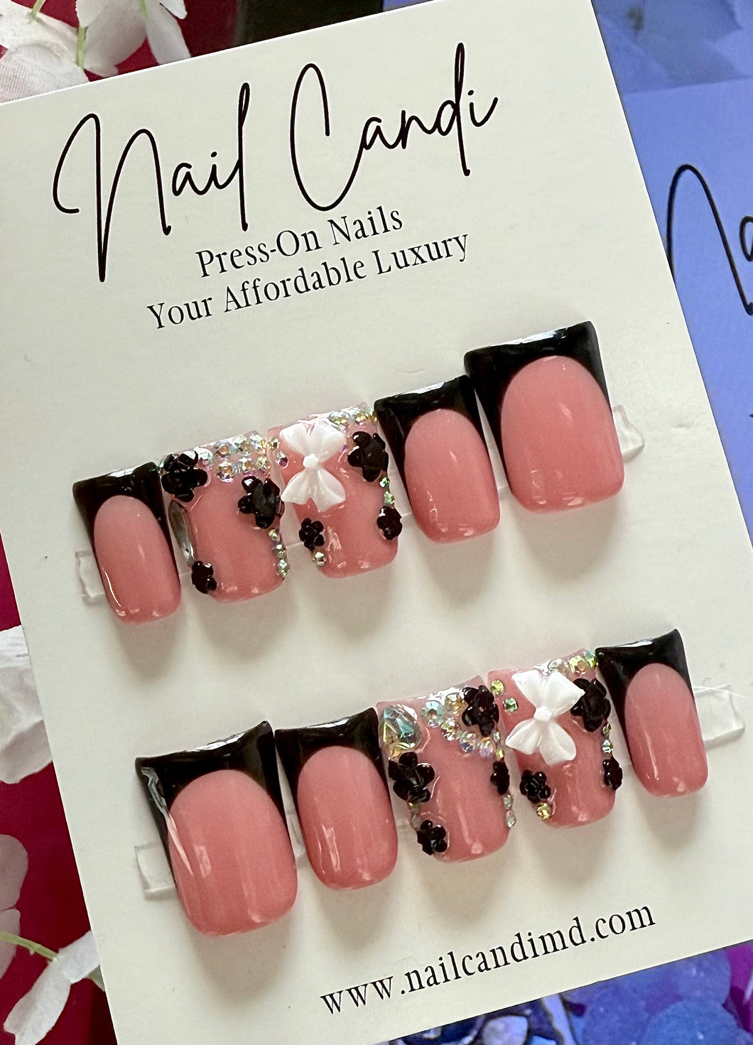 Handmade Short Duck Black French Nails