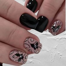 Load image into Gallery viewer, Eleanor | Short Black Floral Nails
