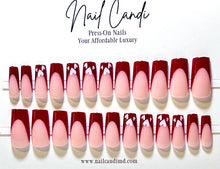 Load image into Gallery viewer, Entrapment | Medium Red French Pink Heart Nails
