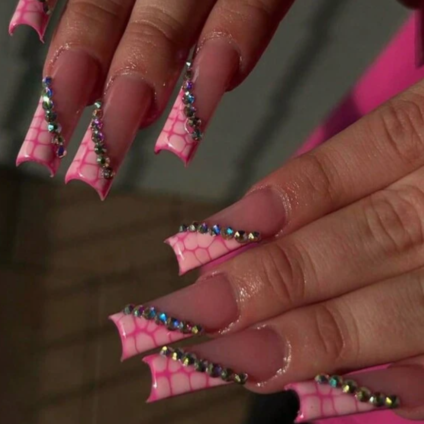 Brittany | Extra Long Diagonal Pink Croc Print Nails