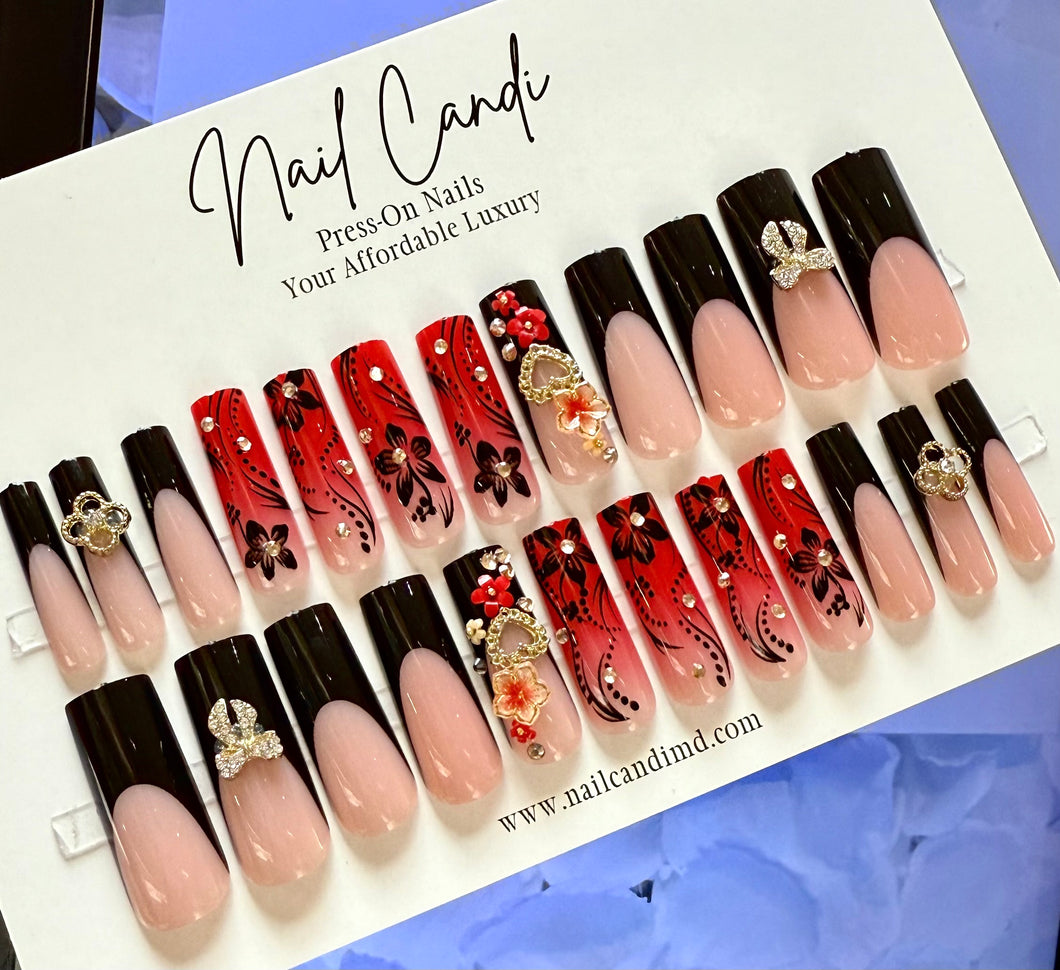 Natori | XL Square Black & Red 90’s Nails