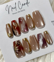 Load image into Gallery viewer, Semi-Handmade Medium Nude Cateye Rose Accent Nails
