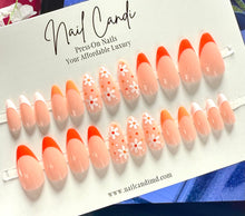 Load image into Gallery viewer, Tangelo | Medium Almond Orange French Floral Nails
