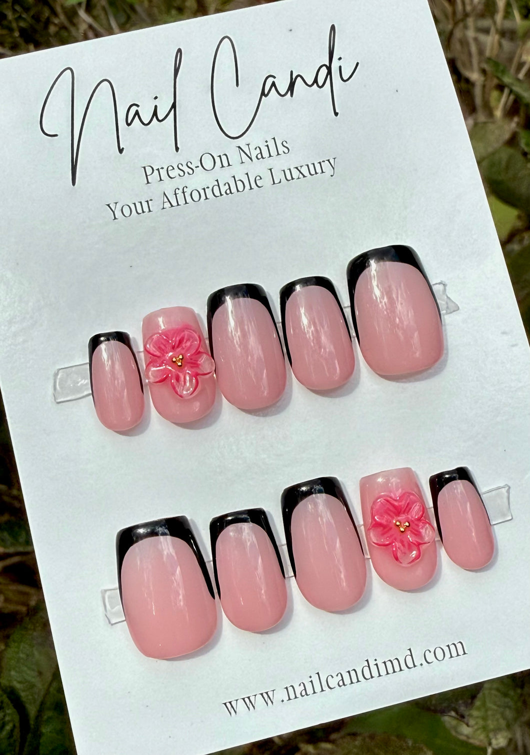 Handmade Medium Square Black French Nails