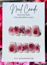 Load image into Gallery viewer, Handmade | Short Red Rose Charm Nails
