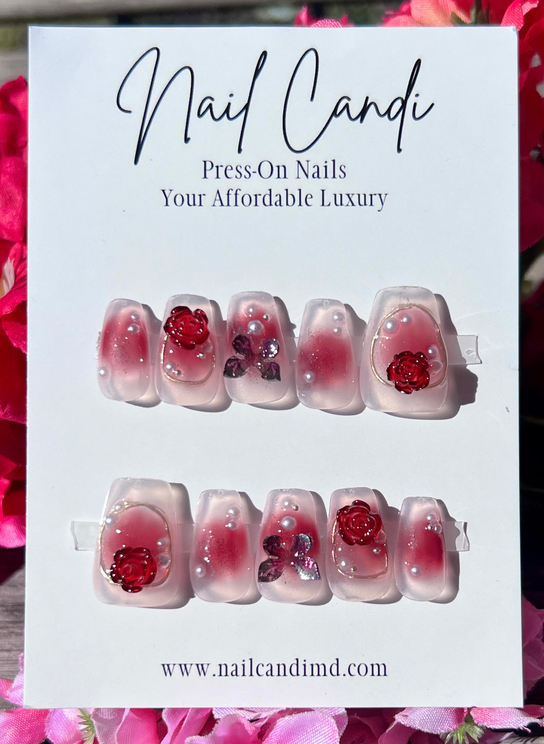 Handmade | Short Red Rose Charm Nails