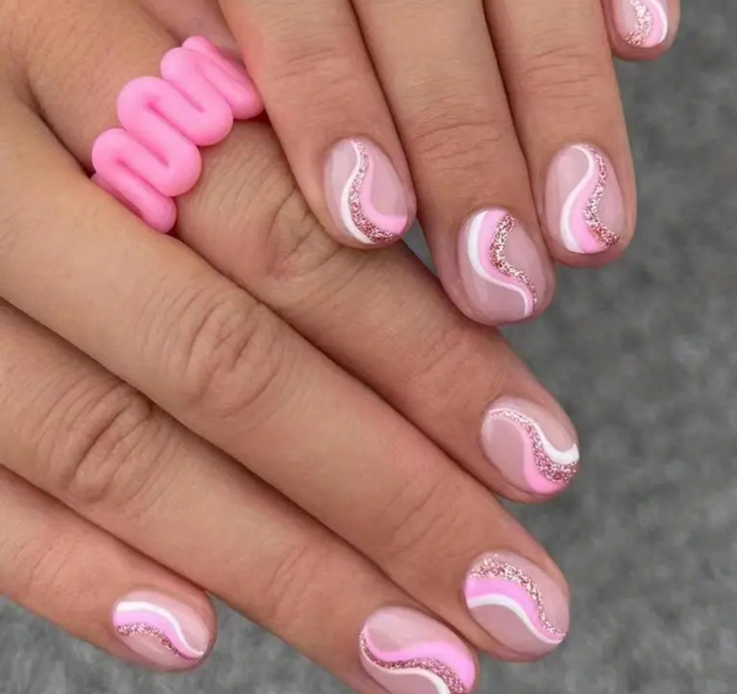 Cielo | Short Round Pink Swirl Nails