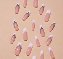 Load image into Gallery viewer, Fancy Tapered French | Tapered French Rhinestone Nails
