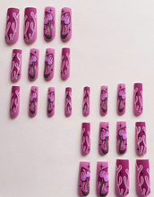 Load image into Gallery viewer, Hearts-A-Blaze | Extra Long Square Pink Flame Nails

