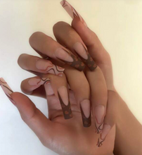 Load image into Gallery viewer, Honey | Extra Long Square Brown Heart Nails
