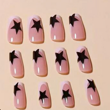 Load image into Gallery viewer, Jayla | Long Square Black Star Nails
