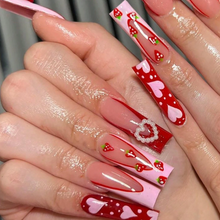 Load image into Gallery viewer, Jubilee | XL Red Pink Strawberry Charm Nails
